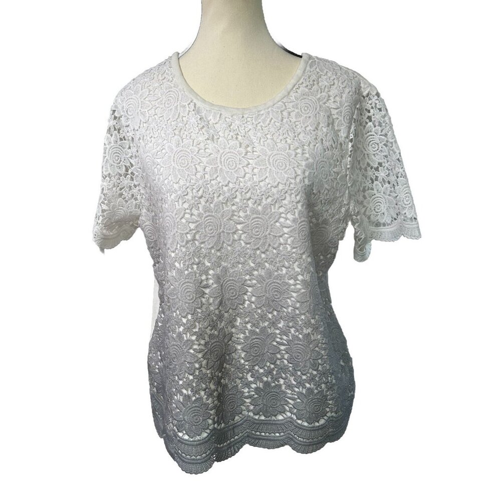 Alfred Dunner Women's PXL Lace Accent Top White To Gray Ombre Petite XL B40